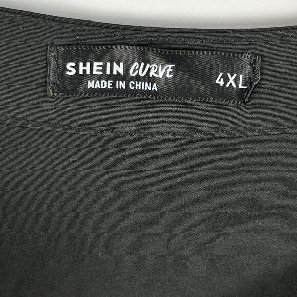 Shein Curve Top Blouse Size 4XL Black 3/4 Sleeve V Neck Band Collar Pocket - Picture 5 of 9